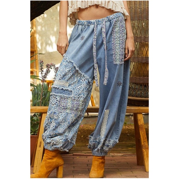 Bohemian Patchwork Blue Jeans - Picture 1 of 5